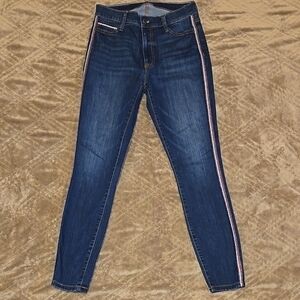 Tommy Hilfiger High Rise Dark Blue Tuxedo Stripe Jeans Size 4 waist 27